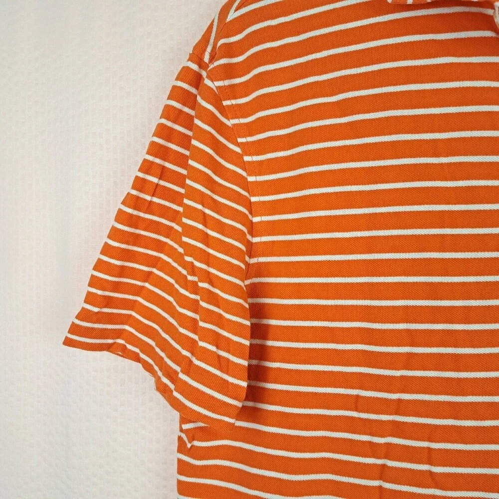Polo Ralph Lauren Shirt Men's M Orange Striped Featherweight Mesh Short Sleeve